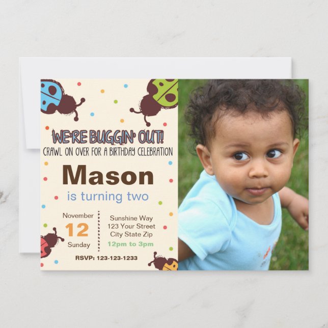 Convite de aniversário de Inseto com foto (Frente)