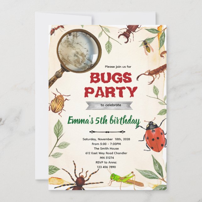 Convite de aniversário de insetos Bugs (Frente)