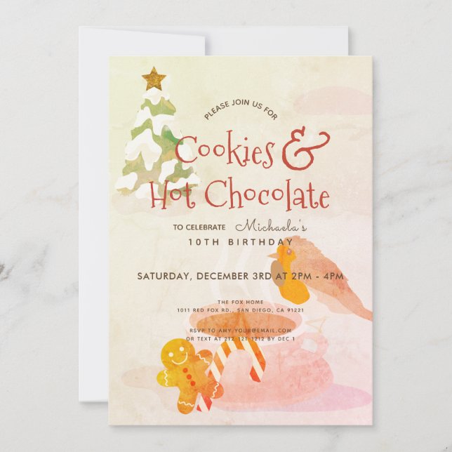 Convite de Aniversário de Inverno com Cookies e Ch (Frente)