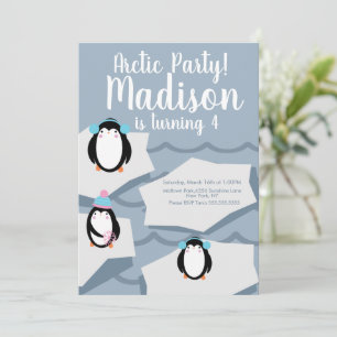 Convite de Aniversário de Inverno com Pinguim Mode
