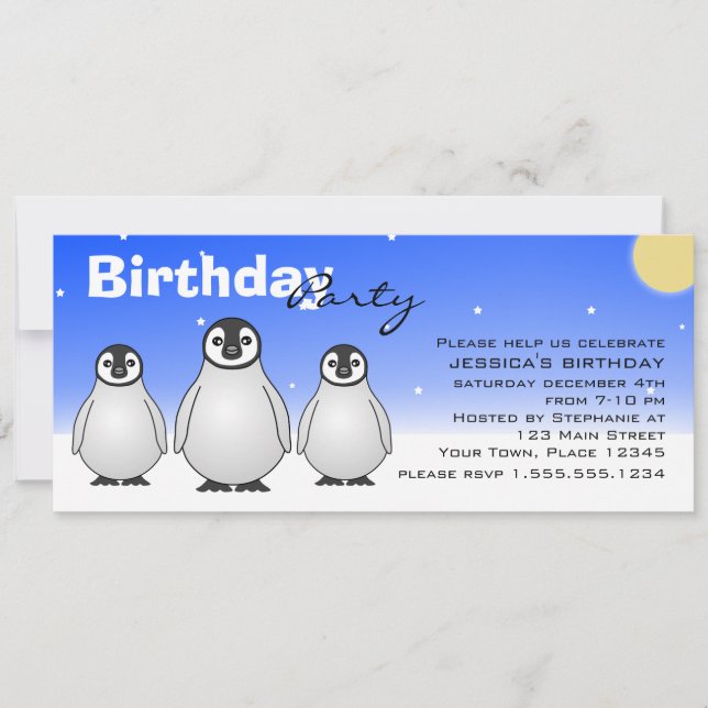 Convite de aniversário de inverno com Pinguins Beb (Frente)