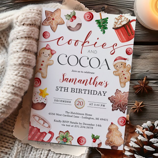 Convite de Aniversário de Inverno Cookies e Cacau (Cookies and Cocoa Winter Birthday Invitation
)