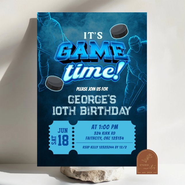 Convite de Aniversário de Inverno de Hóquei Neon (Criador carregado)