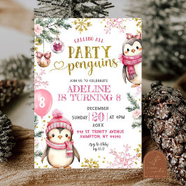 Convite de Aniversário de Inverno de Pinguins da F