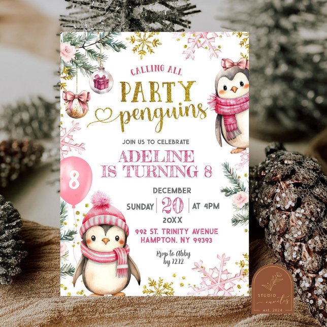 Convite de Aniversário de Inverno de Pinguins da F (Criador carregado)