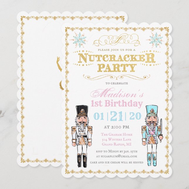 Convite de Aniversário de Inverno do Quebra-Nozes  (Frente/Verso)