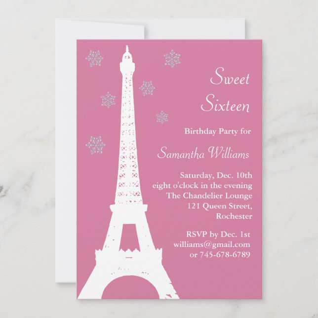 Convite de aniversário de Inverno em Paris rosa (Frente)