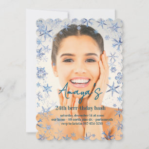 Convite de Aniversário de Inverno Flocos Quadro Ba