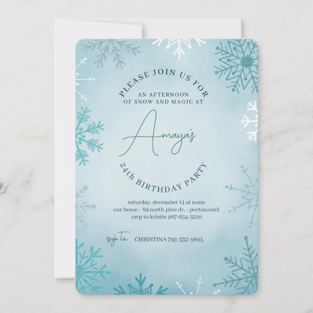 Convite de Aniversário de Inverno Moldura de Floco (Frente)