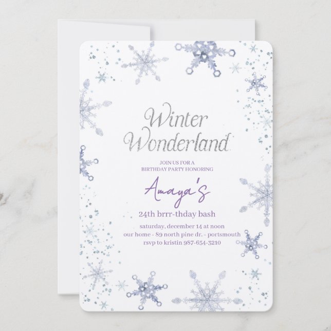 Convite de Aniversário de Inverno Moldura de Floco (Frente)
