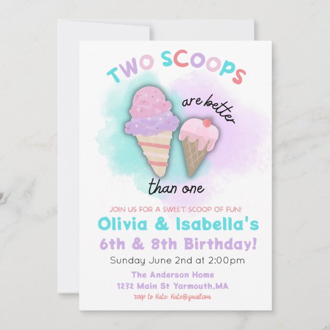 Convite de Aniversário de Irmãos, Aniversário Dupl (Frente)