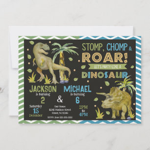 Convite de Aniversário de Irmãos Dinossauros Conju