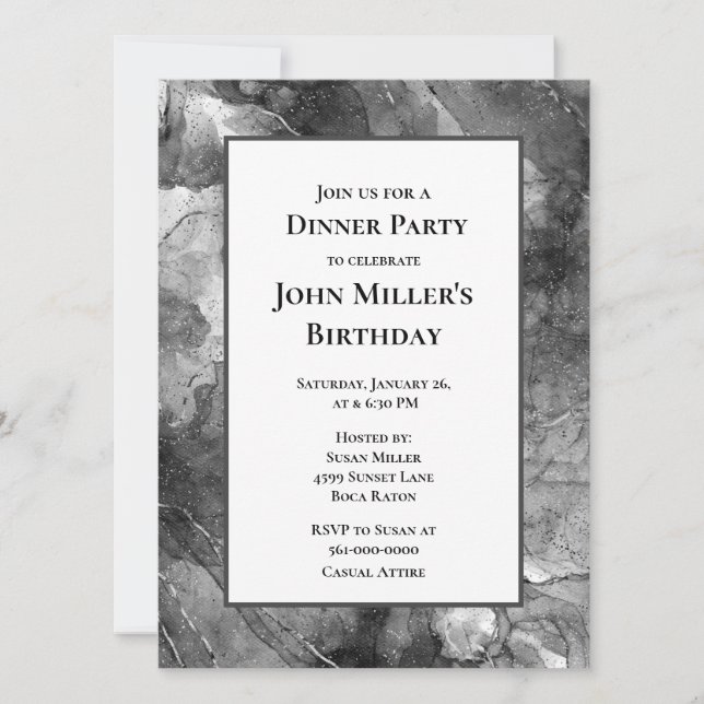 Convite de Aniversário de Jantar de Festa de Mármo (Frente)