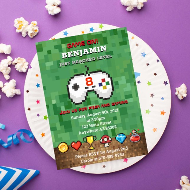 Convite de aniversário de Jogo Arcade de Nível Sup (Criador carregado)