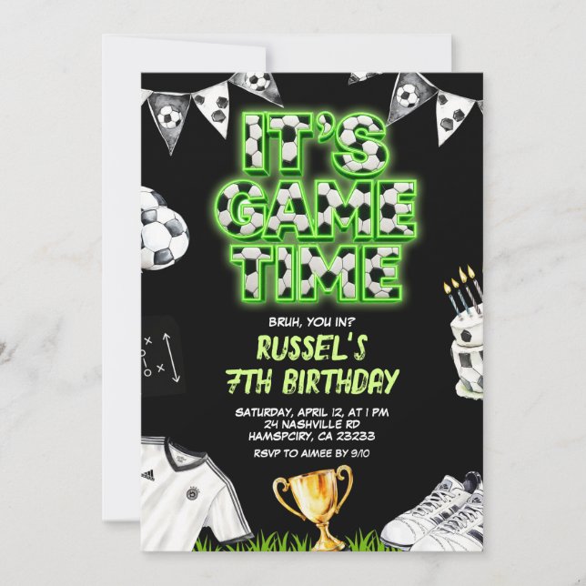 Convite de aniversário de jogo de futebol Neon (Frente)