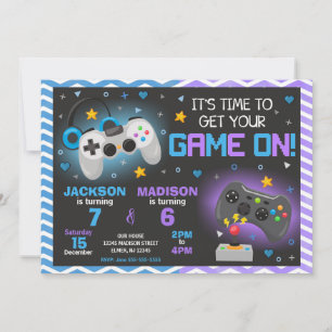 Convite de Aniversário de Jogo de Vídeo Conjunto