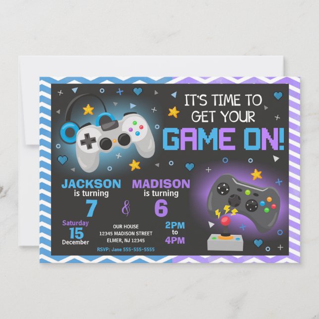 Convite de Aniversário de Jogo de Vídeo Conjunto | (Frente)