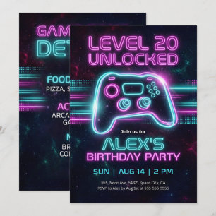 Convite de Aniversário de Jogo Neon para Adolescen