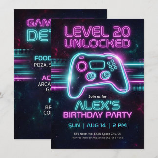 Convite de Aniversário de Jogo Neon para Adolescen