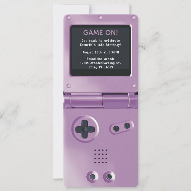 Convite de Aniversário de Jogo Portátil Roxo Retrô (Frente)
