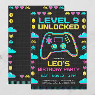 Convite de Aniversário de Jogos Retrô Pixel Gamer