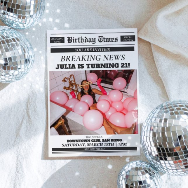 Convite de Aniversário de Jornais 21º Convite (Birthday Newspaper Invitation 21st Birthday Invite)