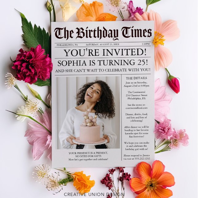 Convite de aniversário de jornal exclusivo (Criador carregado)