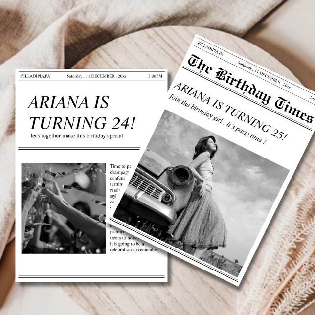Convite de aniversário de jornal retro exclusivo (Criador carregado)