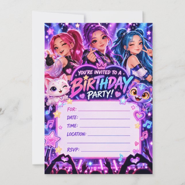 Convite de Aniversário de K-Pop (Frente)