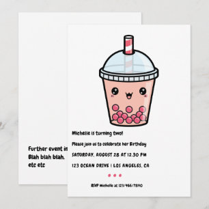 Convite de Aniversário de Kawaii Bubble Tea