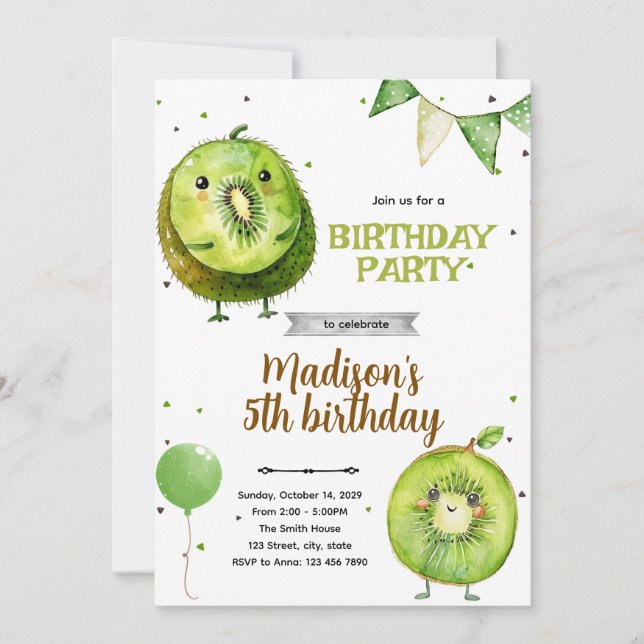 Convite de Aniversário de Kiwi (Frente)