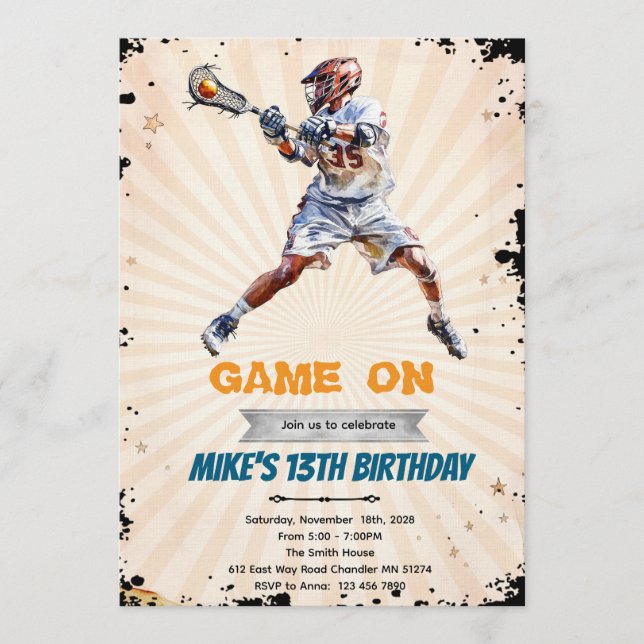 convite de aniversário de lacrosse masculino (Frente)