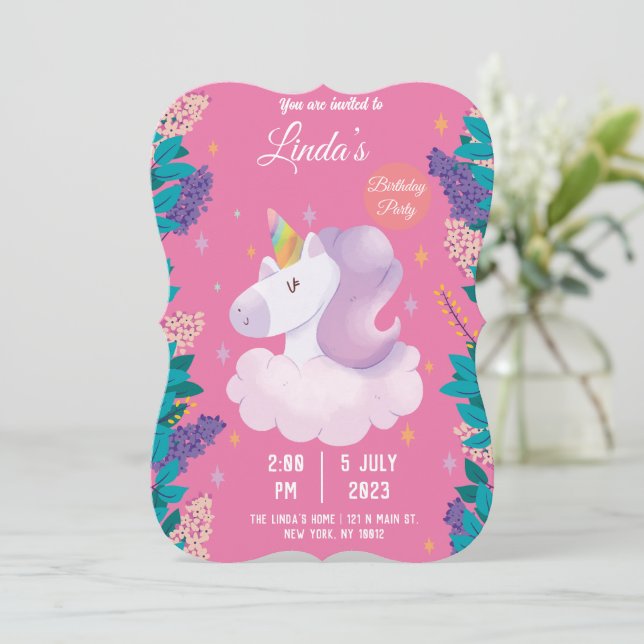 Convite de Aniversário de Lama unicorn (Em pé/Frente)