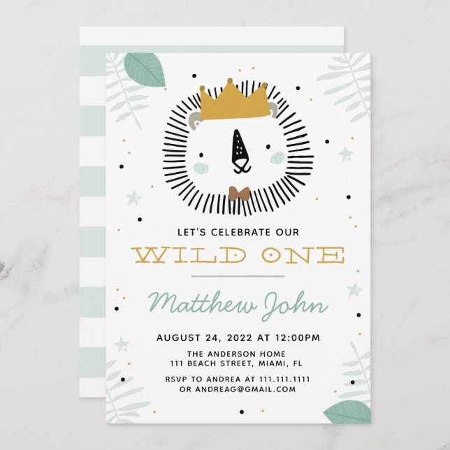 Convite de aniversário de Leão Selvagem (Frente/Verso)