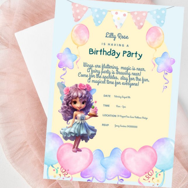 Convite de aniversário De Leite Doce Para Rapariga (Fairy First Birthday Invitation)