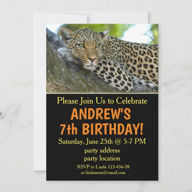 convite de aniversário de leopardo, convite de saf (Frente)