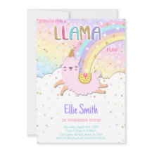 Convite de Aniversário de Lhama com Aquarela