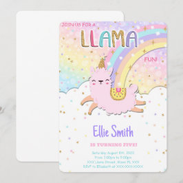 Convite de Aniversário de Lhama com Aquarela