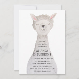 Convite de Aniversário de Lhama em Aquarela Fofa