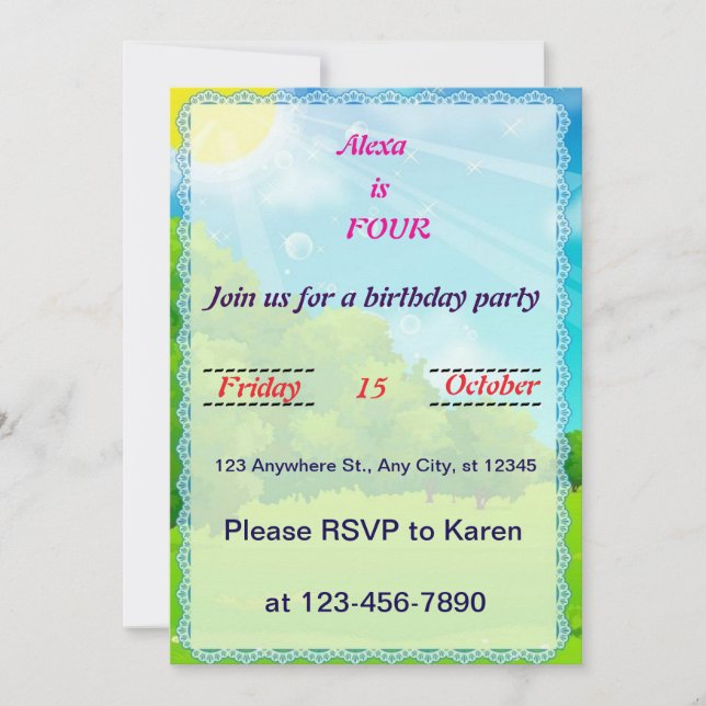 convite de aniversário de libélula (Frente)