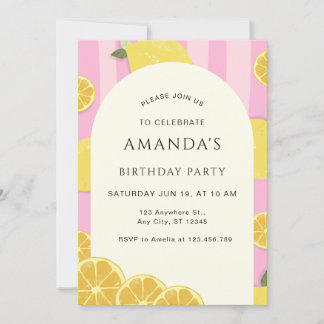 Convite de Aniversário de Limonada Rosa Editável