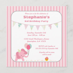convite de aniversário de listras de elefante ros