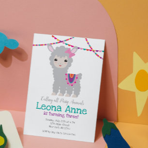 Convite de Aniversário de Llama Alpaca