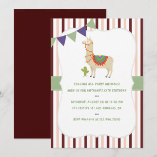 Convite de aniversário de Llama com cores da moda