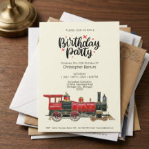 Convite de Aniversário de Locomotiva a Vapor Cláss