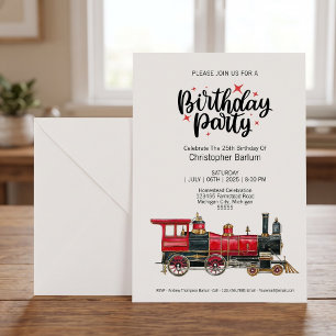 Convite de Aniversário de Locomotiva a Vapor Cláss
