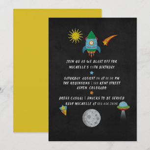 Convite de aniversário de lousa temática de Espaço