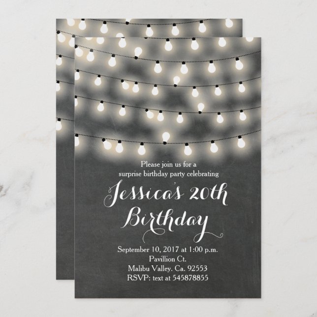 Convite de aniversário de luz de cadeia (Frente/Verso)