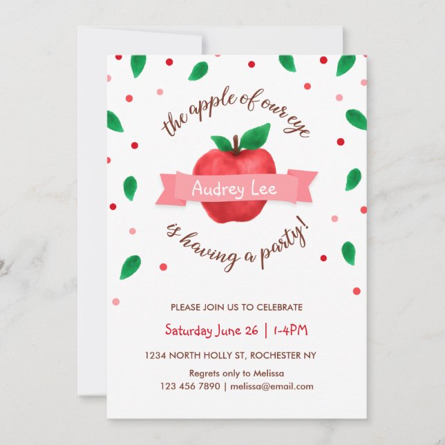Convite de aniversário de maçã "Apple of our eye" (Frente)