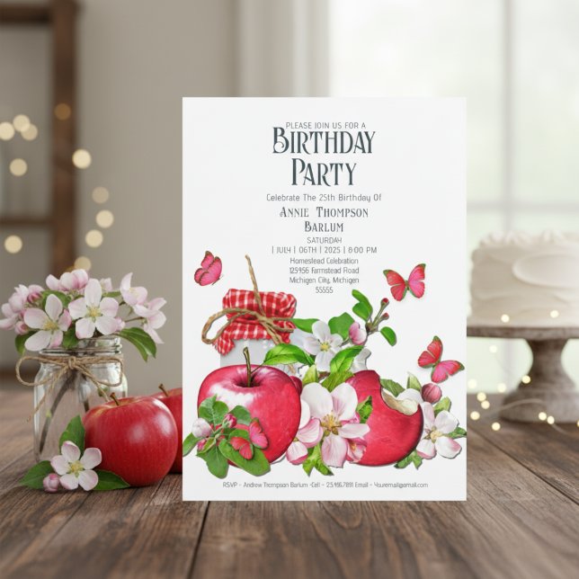 Convite de Aniversário de Maçã Vermelha (Red Apple Birthday Invitation )